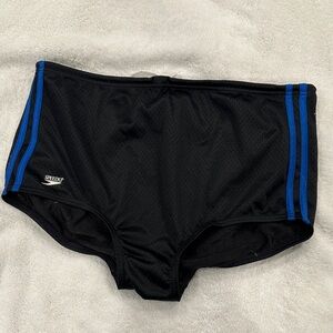 Speedo Black Swim Trunks with Blue Stripes